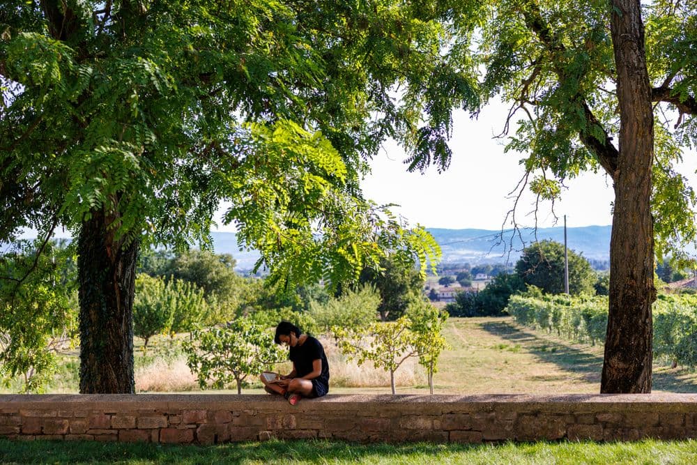 Dian Suci during her Italian residency at the Monastery of San Masseo, Assisi, 2026 | Ph. TIWI 