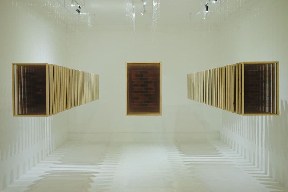 Dian Suci, "Is it a Body: A Field Inside a House", 2019, acrilico su tessuto trasparente, video © and ph. Dian Suci