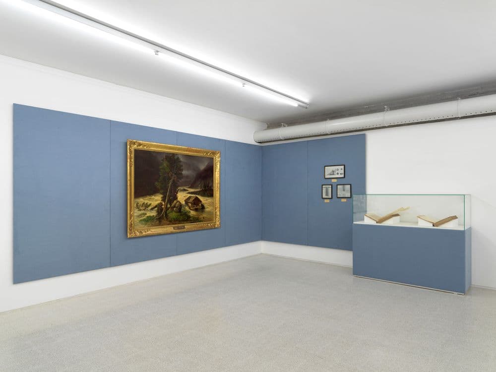 Attraverso i diluvi, veduta di mostra, 2024 Collezione Maramotti, Reggio Emilia Opera di: Massimo D’Azeglio, Gaetano Chierici, Athanasius Kircher. Courtesy Accademia di Belle Arti di Brera, Milano; Musei Civici, Reggio Emilia; Biblioteca Panizzi, Reggio Emilia | Ph. Dario Lasagni