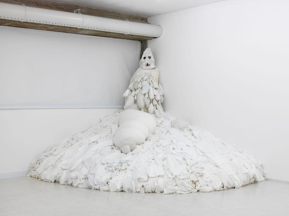 Evgeny Antufiev, "Twelve, wood, dolphin, knife, bowl, mask, crystal, bones and marble - fusion. Exploring materials", 2013, exhibition view | ph. Dario Lasagni